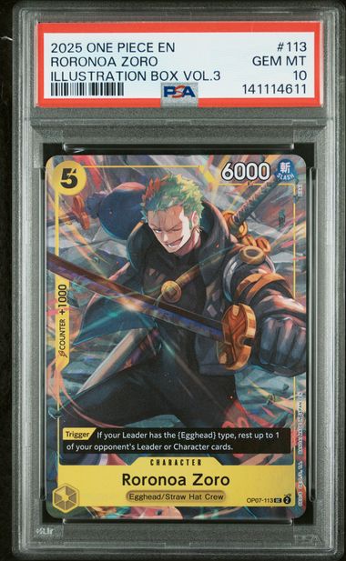 2025 ONE PIECE PROMOS #113 RORONOA ZORO ILLUSTRATION BOX VOL.3 PSA 10