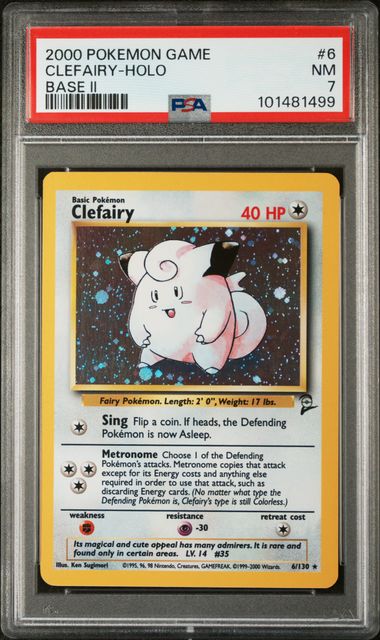 2000 POKEMON GAME BASE II #6 CLEFAIRY-HOLO BASE II PSA 7
