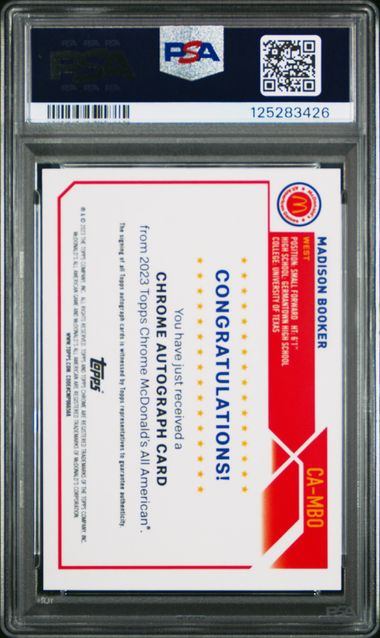 2023 TOPPS CHROME MCDONALD'S AA AUTOGRAPHS #MBO MADISON BOOKER PSA 9