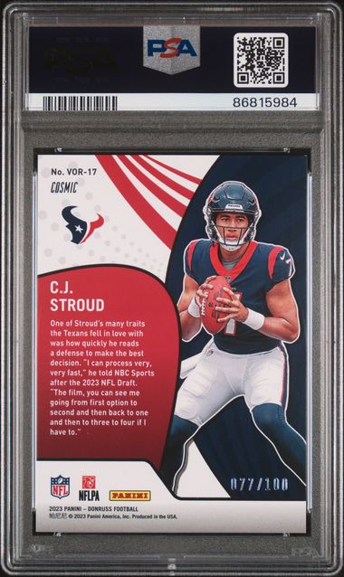 2023 PANINI DONRUSS VORTEX #VOR17 C.J. STROUD VORTEX-COSMIC RC #77/100 PSA 9