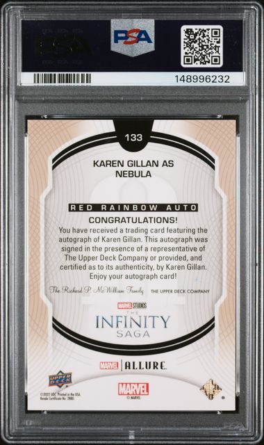2022 UPPER DECK MARVEL ALLURE RED RAINBOW AUTO KAREN GILLIAN NEBULA PSA AUTHENTIC AUTO 10