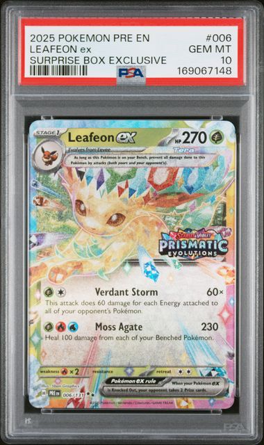 2025 POKEMON PRE EN-PRISMATIC EVOLUTIONS #006 LEAFEON ex SURPRISE BOX EXCLUSIVE PSA 10